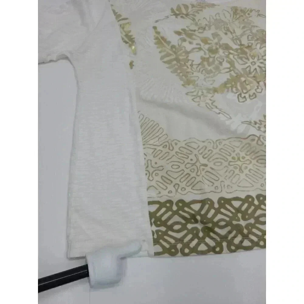 Chico's Blouse Women's Size Large Metallic Gold Leave Pattern - Picture 4 of 4